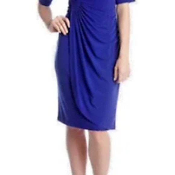 Lauren Ralph Lauren Elegant Blue Ruched Asymmetrical Sheath Dress - Picture 4 of 5